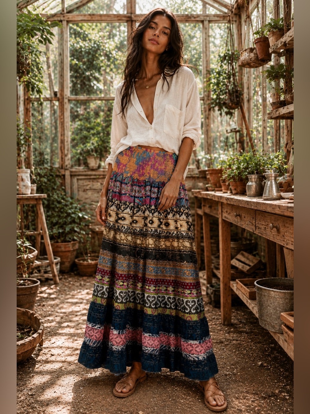 Boho Multi-Print Maxi Skirt in Multi Color